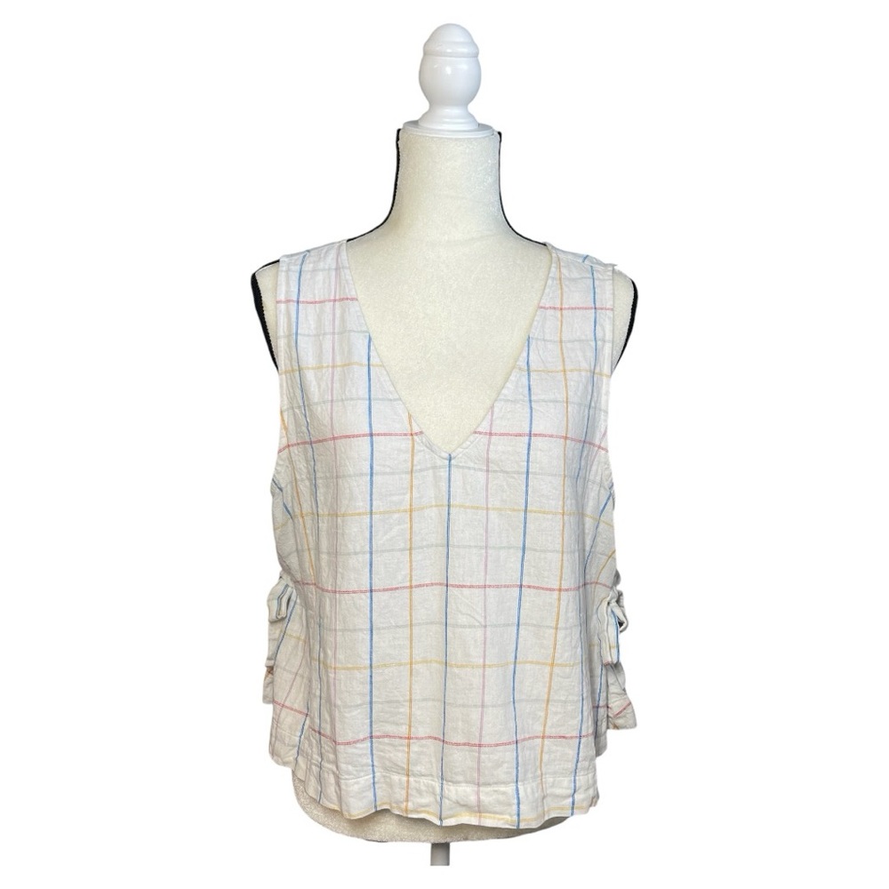 Madewell Linen Windowpane Side Tie Top Size Extra Large